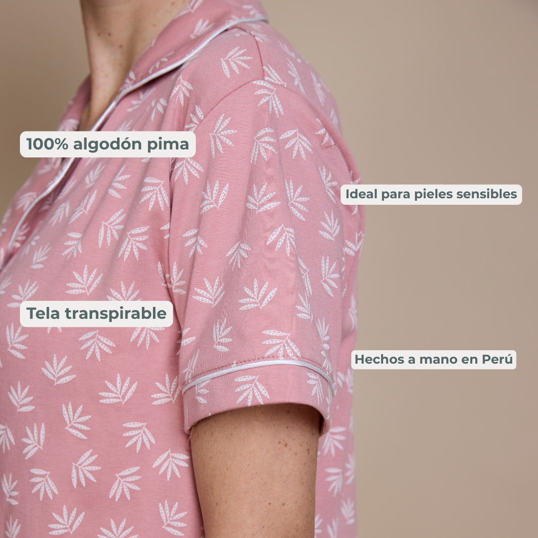 Pijama corto espiga palo rosa mujer