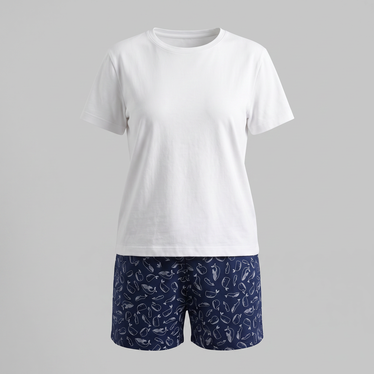 Pijama Mujer Corto Algodón Pima Ballenas Cuello Polo