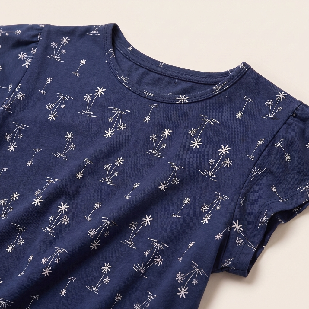 Pijama mujer corto cuello polo palmeras azules