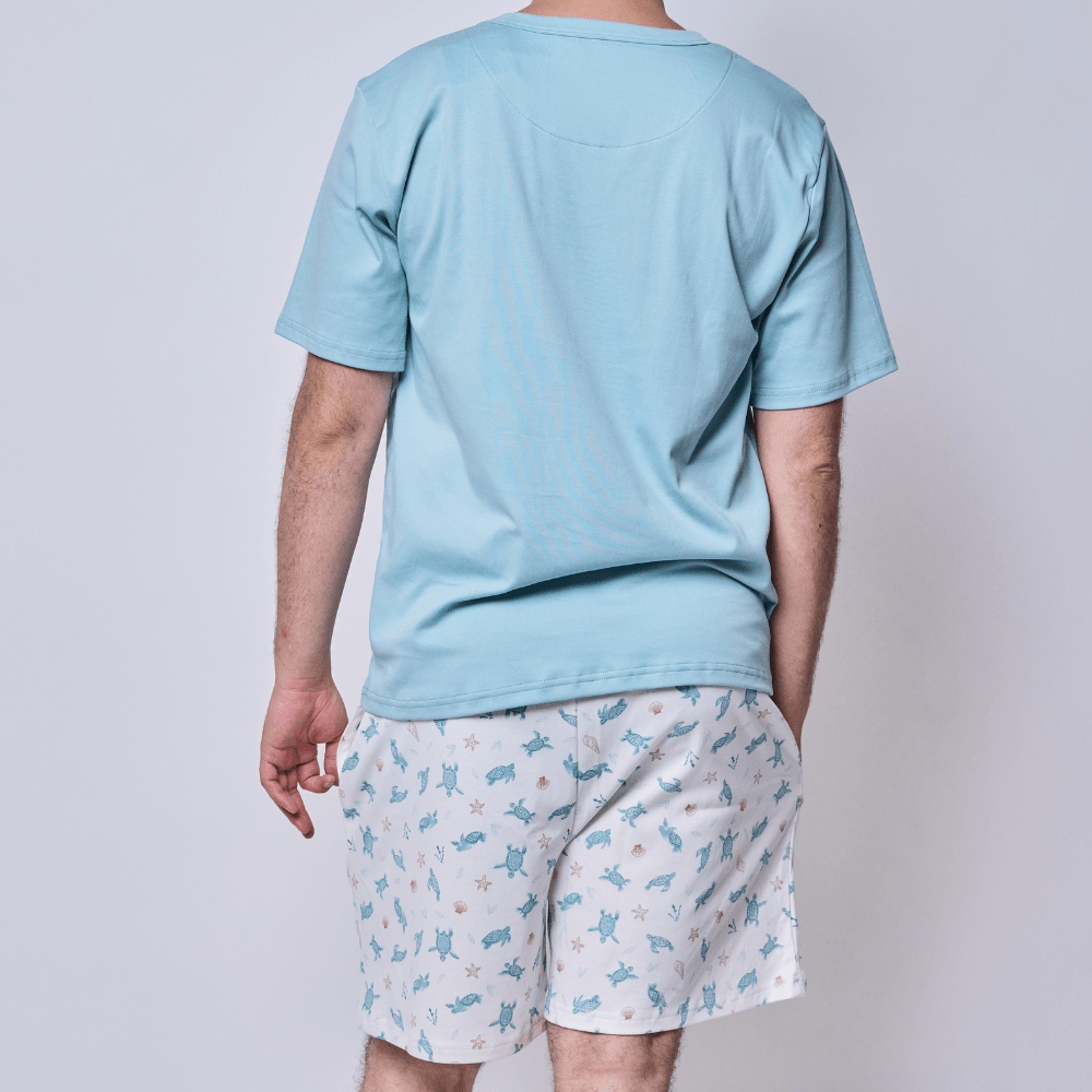 Pijama Hombre Corto Algodón Pima Tortugas Acuarela - SimplyB
