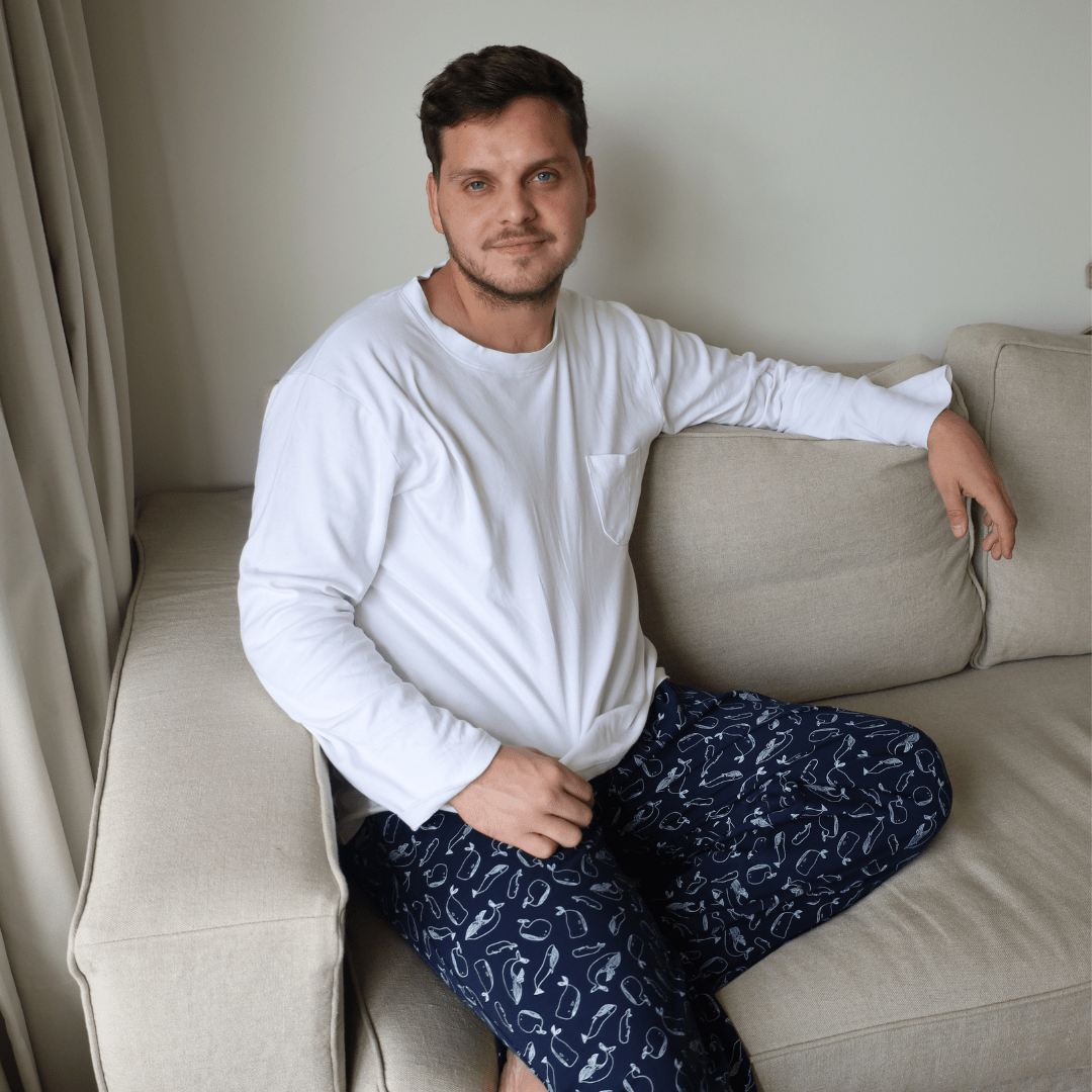Pijama hombre manga larga ballenas algodón pima - SimplyB