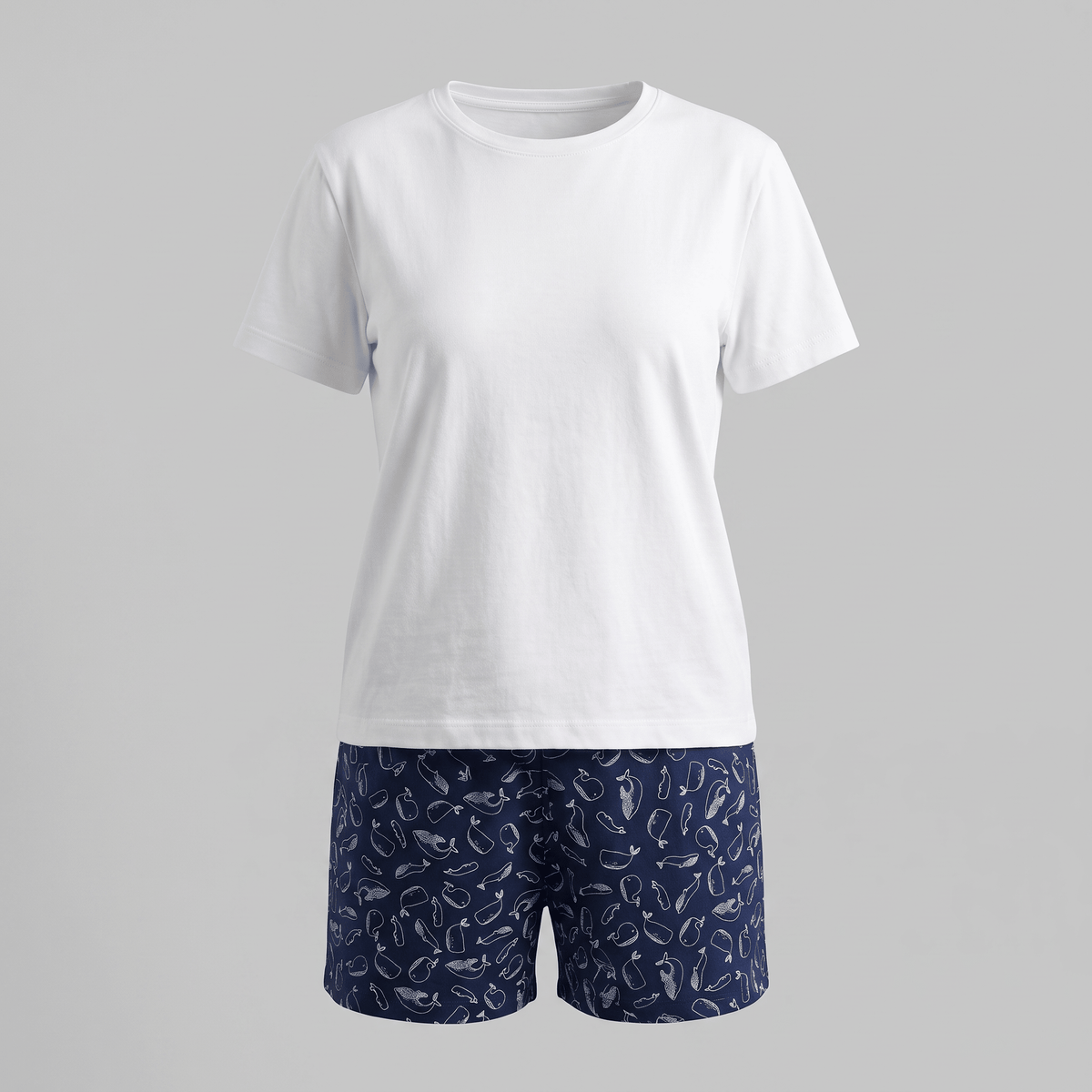 Pijama Mujer Corto Algodón Pima Ballenas Cuello Polo - SimplyB