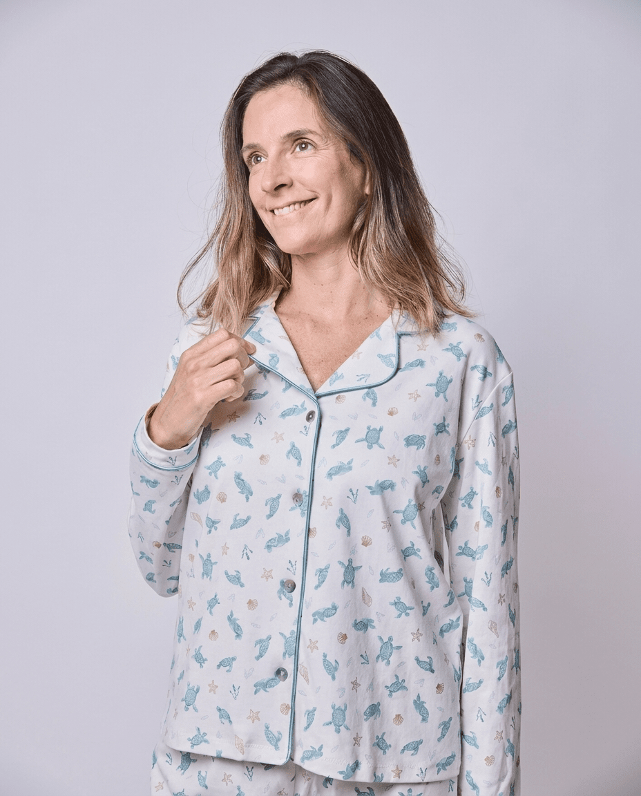 Pijama Mujer Manga Larga Algodón Pima Tortugas Acuarela - SimplyB