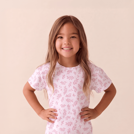 Pijama Niña Corto hojas rosadas - SimplyB