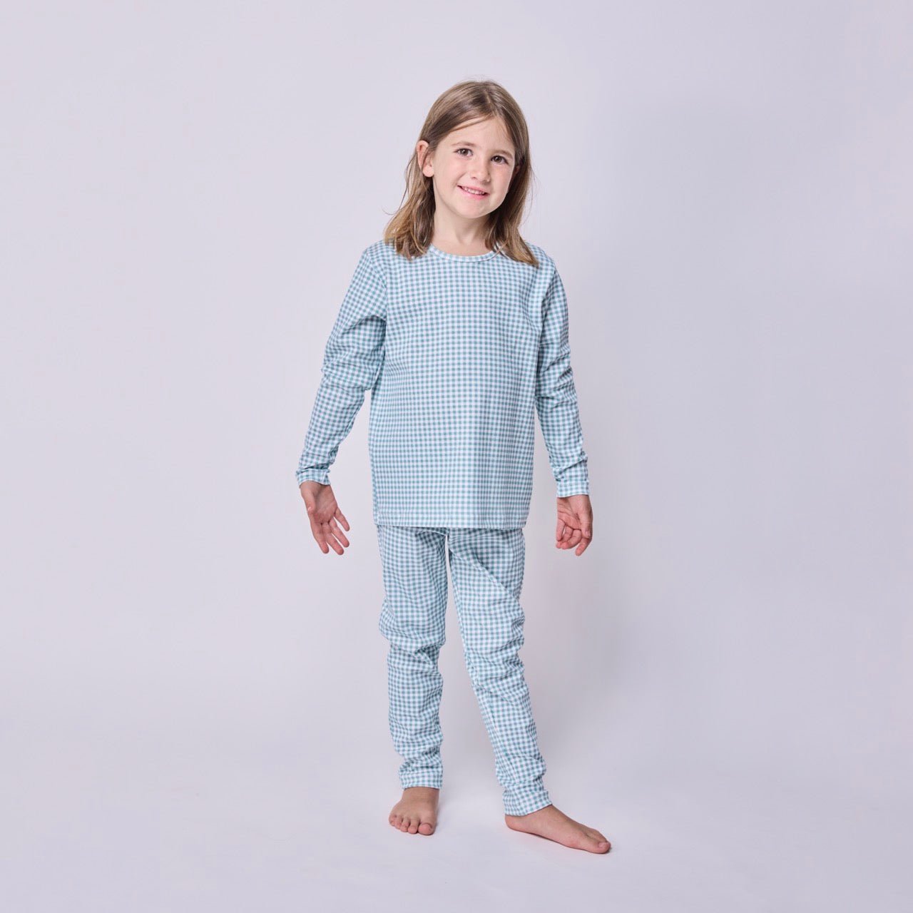 Pijama Niña Manga Larga Algodón Pima Vichy Verde - SimplyB