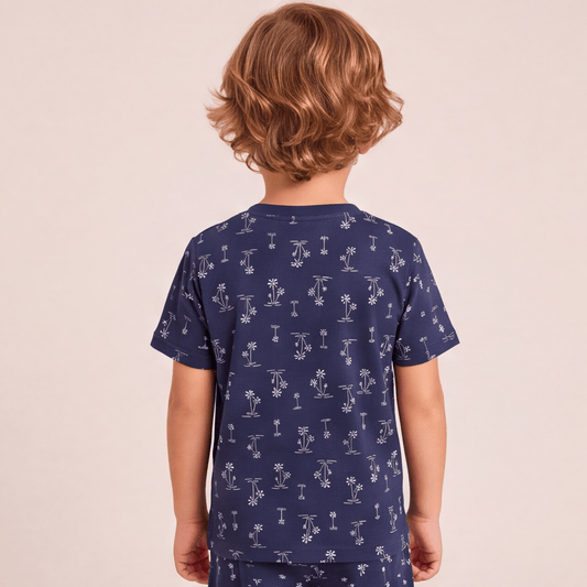 Pijama Niño Corto Algodón Pima Palmeras azules - SimplyB