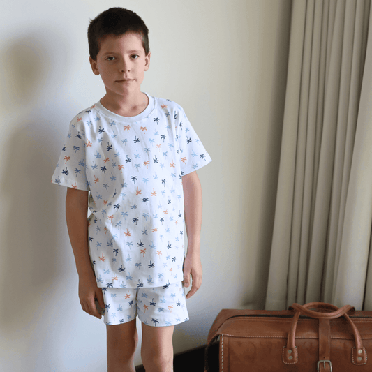 Pijama Niño Corto Algodón Pima Palmeras de Colores - SimplyB