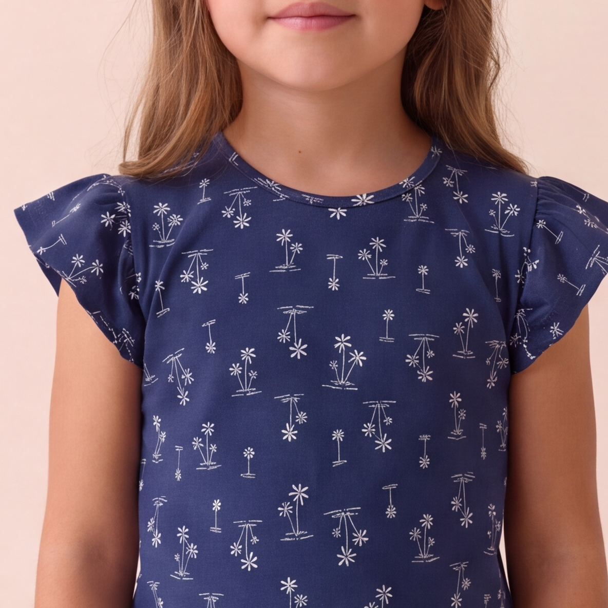 Pijama Niña Corto Algodón Pima Palmeras azules