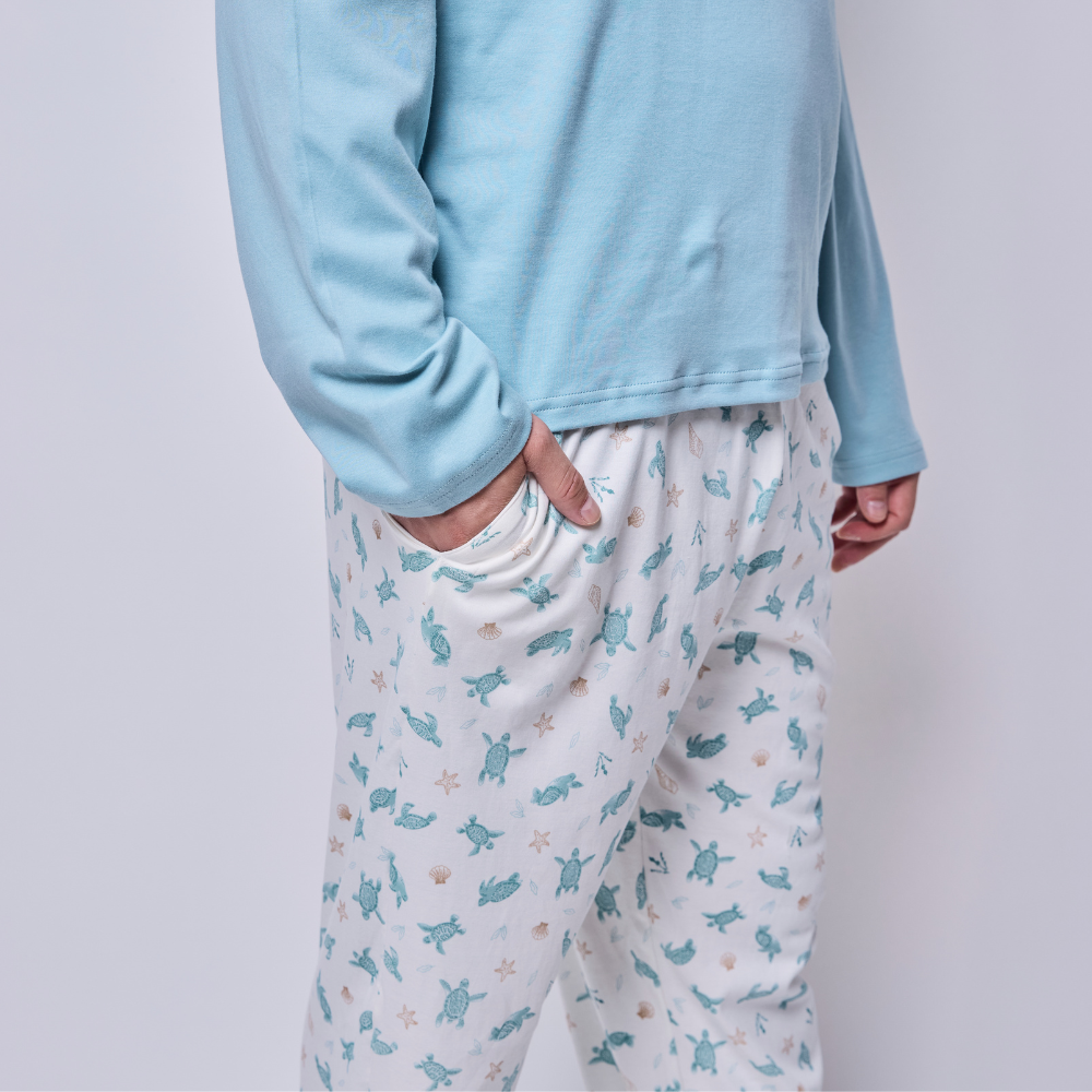 Pijama Hombre Manga Larga Algodón Pima Tortugas Acuarela