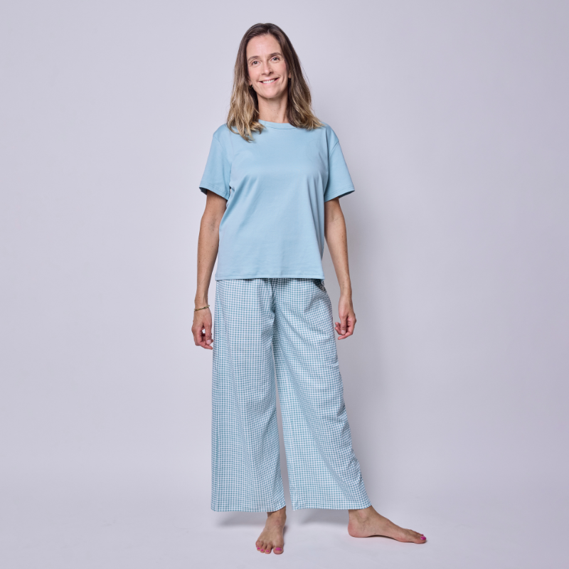 Pijama Mujer Pantalón y Polera Vichy Verde – Algodón Pima 100% | SimplyB