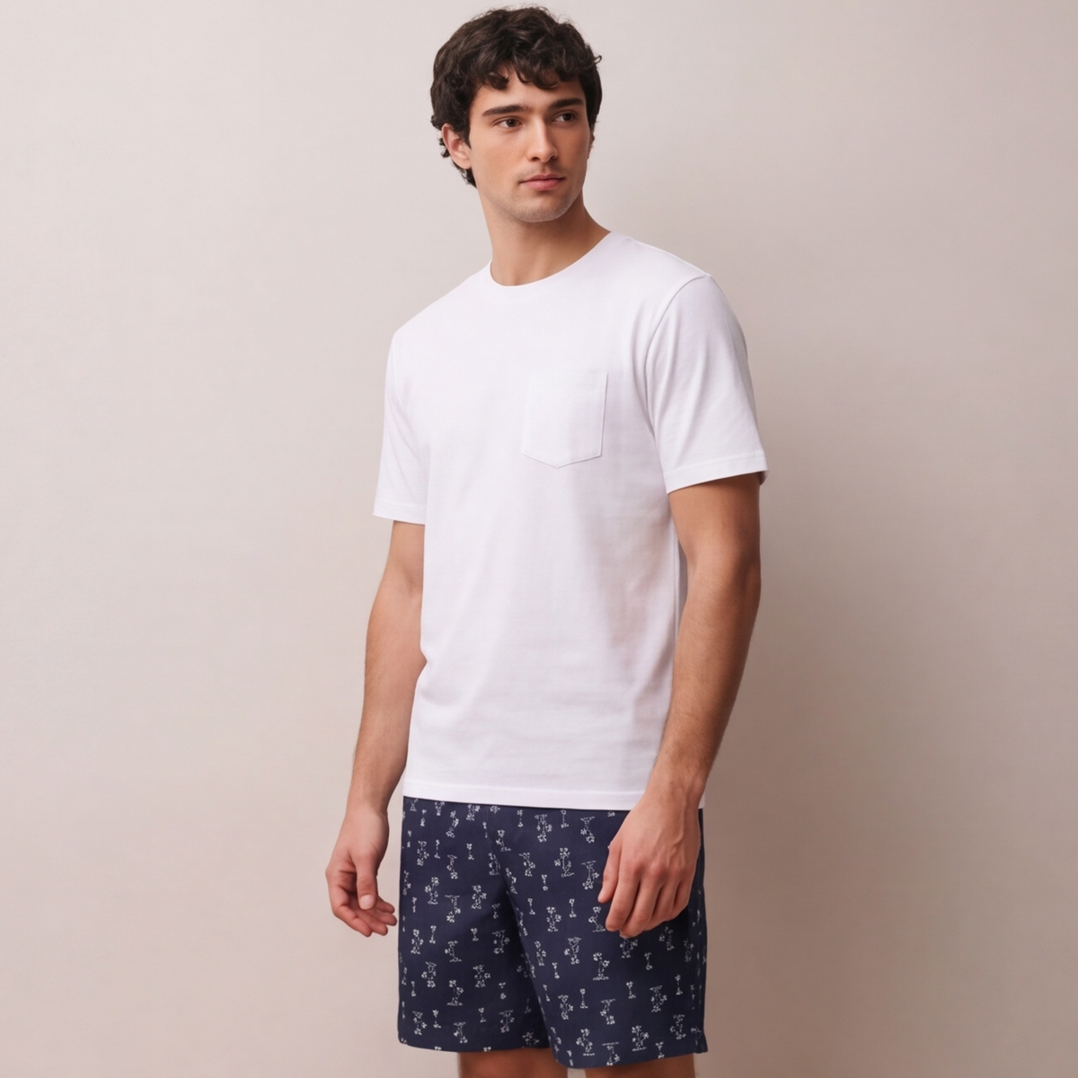 Pijama Hombre Corto Algodón Pima palmeras azules