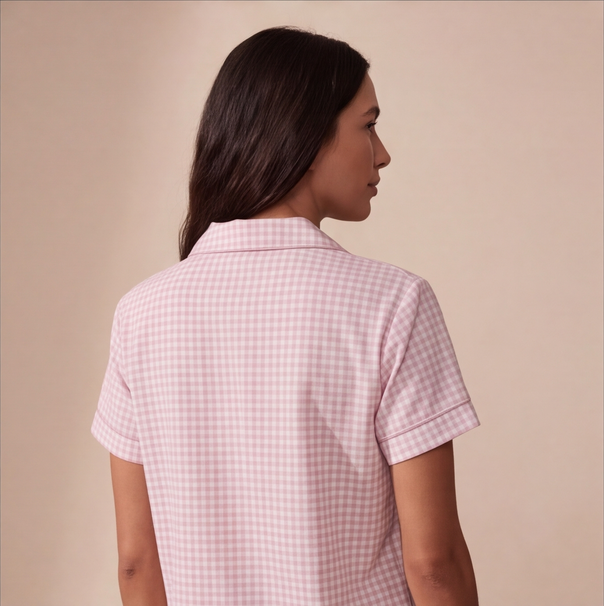 Pijama corto Mujer algodón pima vichy rosado
