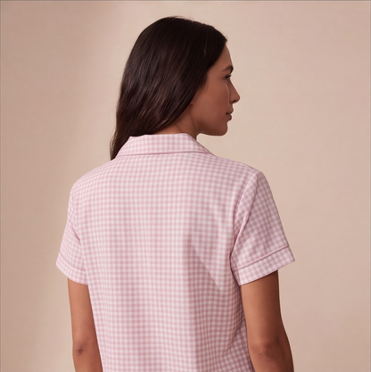 Pijama corto Mujer algodón pima vichy rosado