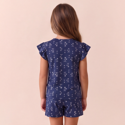 Pijama Niña Corto Algodón Pima Palmeras azules