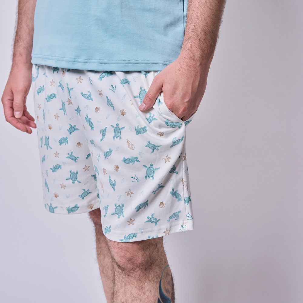 Pijama Hombre Corto Algodón Pima Tortugas Acuarela