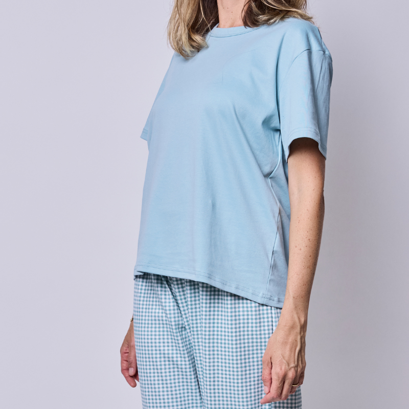 Pijama Mujer Pantalón y Polera Vichy Verde – Algodón Pima 100% | SimplyB