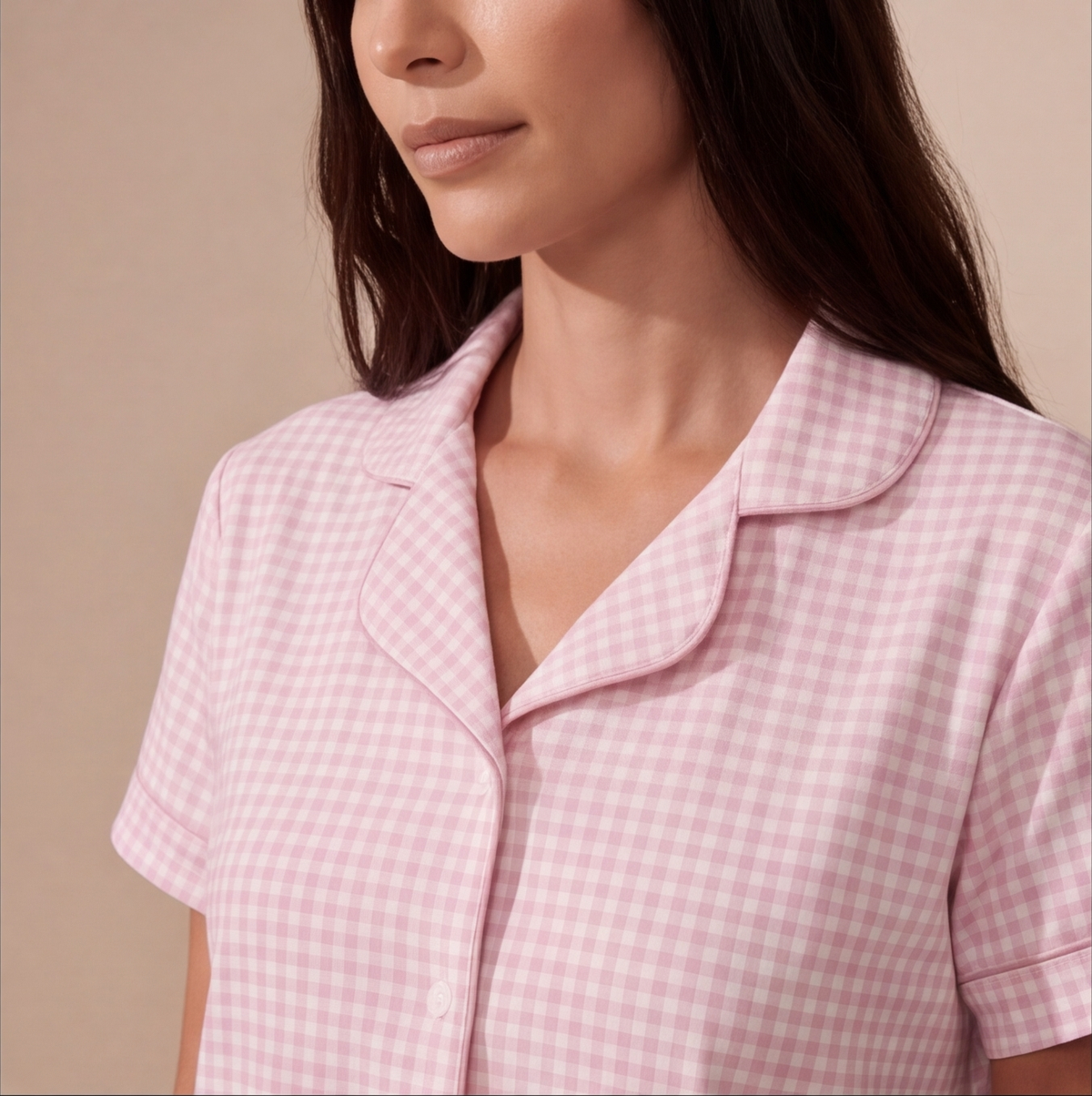 Pijama corto Mujer algodón pima vichy rosado