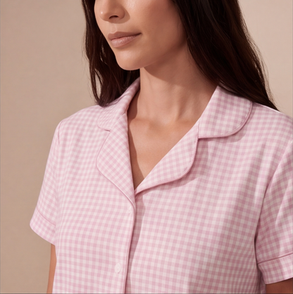 Pijama corto Mujer algodón pima vichy rosado