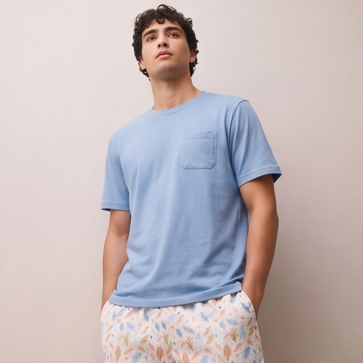 Pijama Hombre Corto Algodón Pima fondo marino