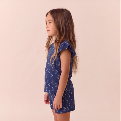 Pijama Niña Corto Algodón Pima Palmeras azules