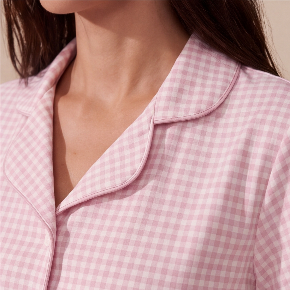 Pijama corto Mujer algodón pima vichy rosado
