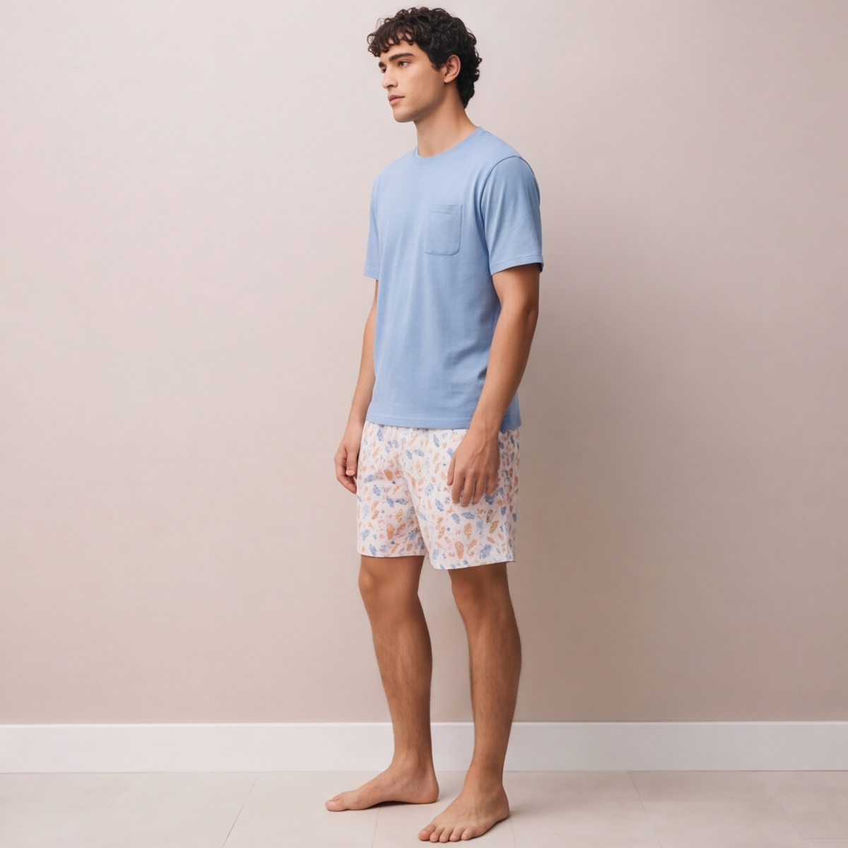 Pijama Hombre Corto Algodón Pima fondo marino