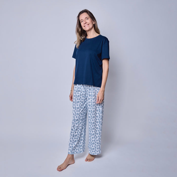 Pijama Mujer Pantalón y Polera Helecho Azul – Algodón Pima 100% | SimplyB