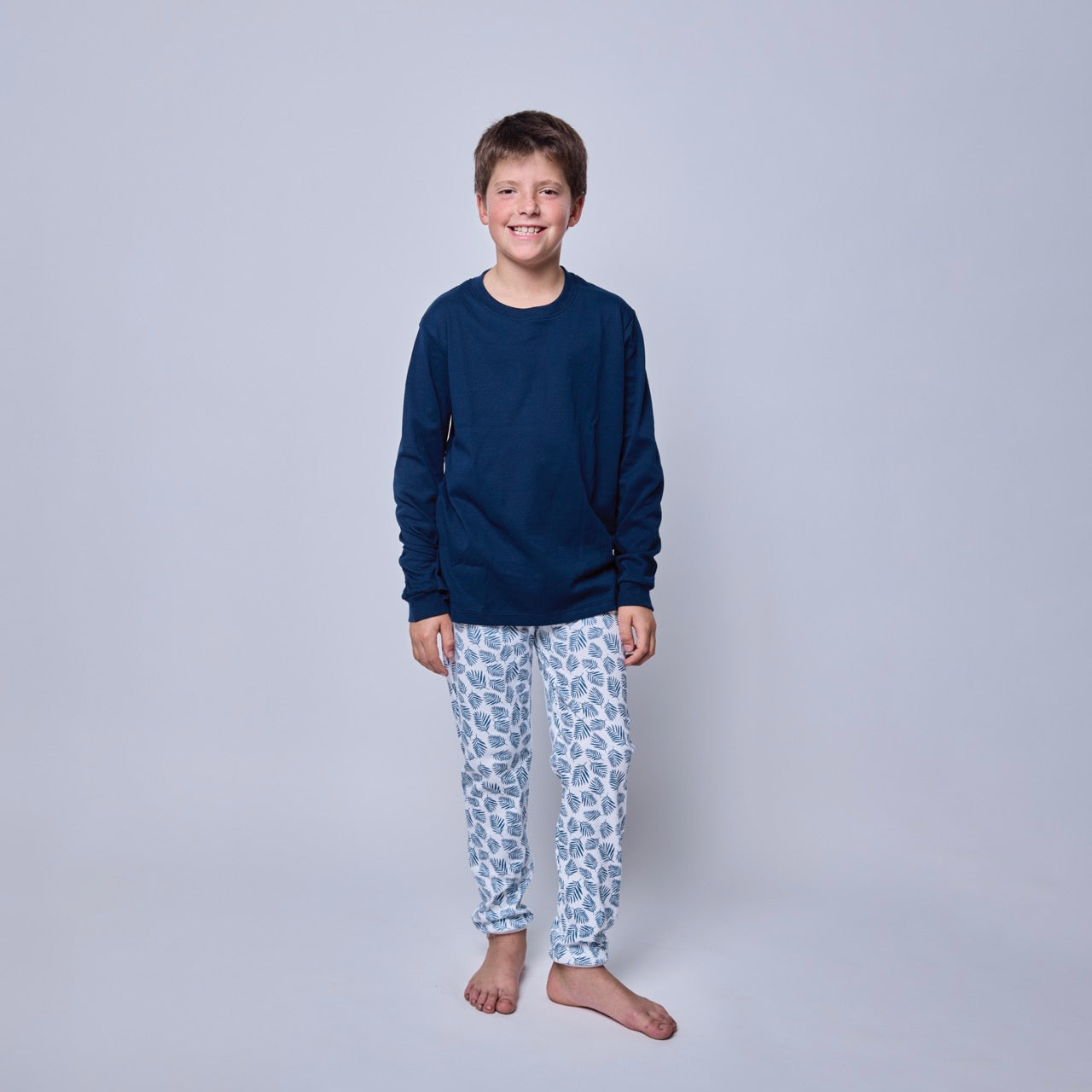 Pijama Niño Manga Larga Helechos Azules – Algodón Pima 100% | SimplyB