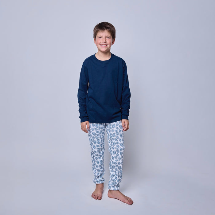 Pijama Niño Manga Larga Helechos Azules – Algodón Pima 100% | SimplyB
