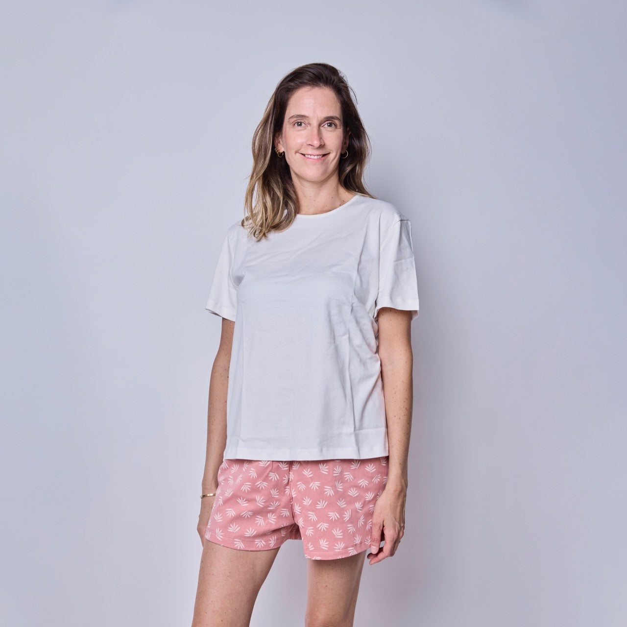 Pijama Corto Mujer Espiga Palo Rosa Cuello Polo – Algodón Pima 100% | SimplyB