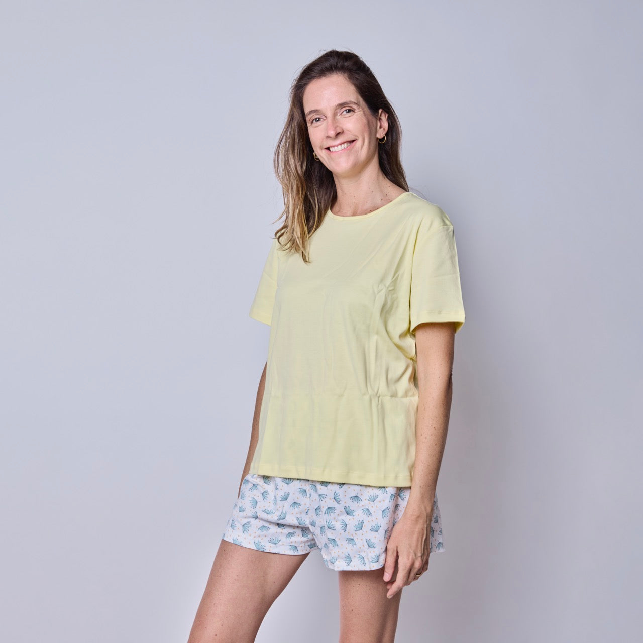 Pijama Corto Mujer Botánico Cuello Polo – Algodón Pima 100% | SimplyB