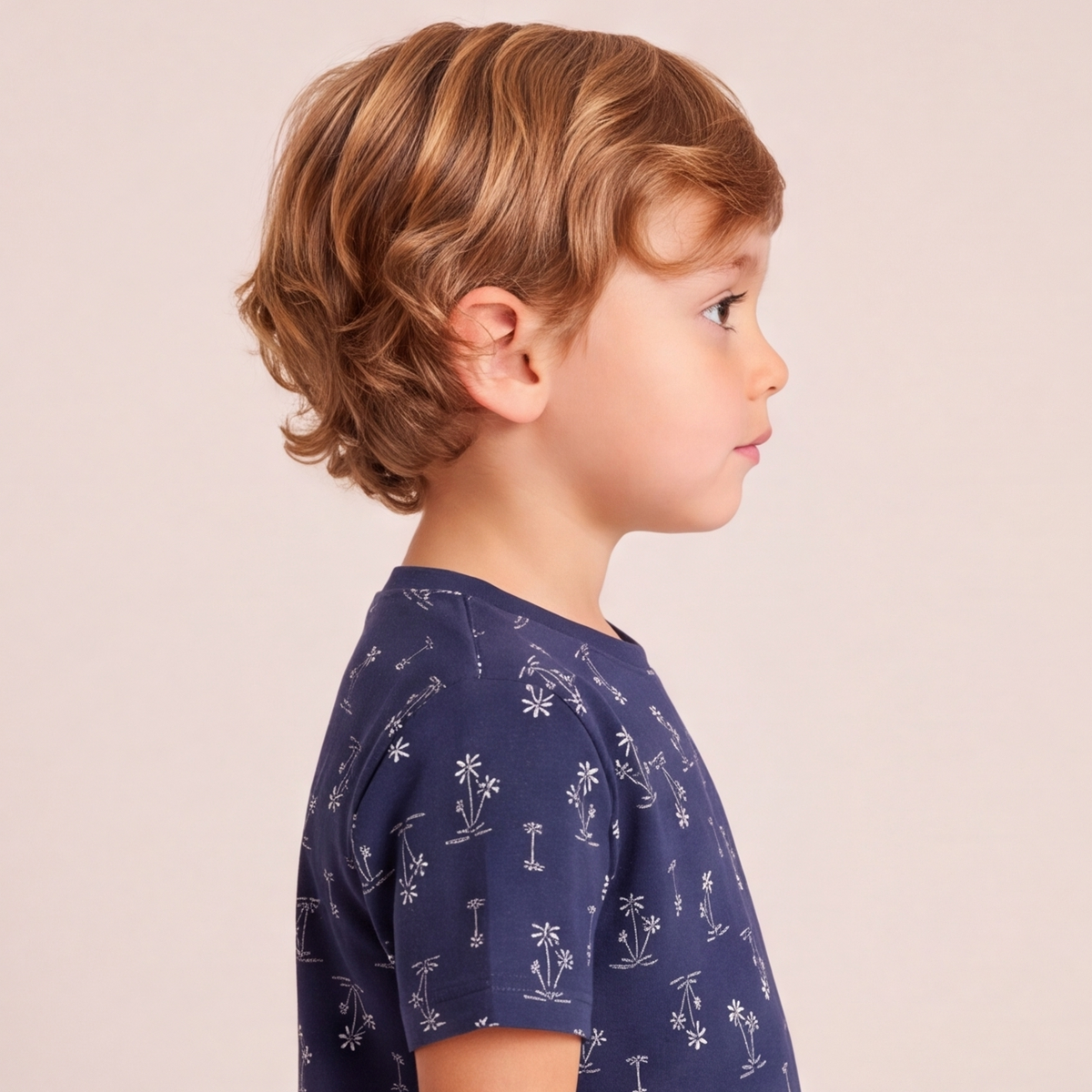 Pijama Niño Corto Algodón Pima Palmeras azules
