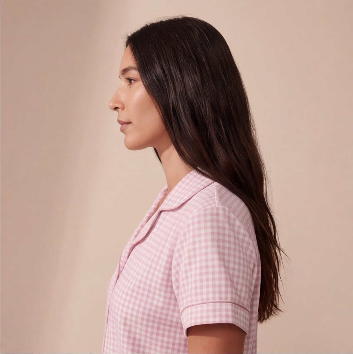 Pijama corto Mujer algodón pima vichy rosado