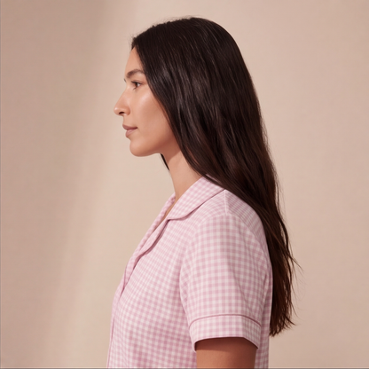 Pijama corto Mujer algodón pima vichy rosado