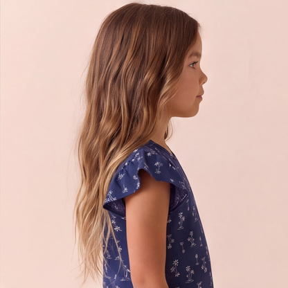 Pijama Niña Corto Algodón Pima Palmeras azules