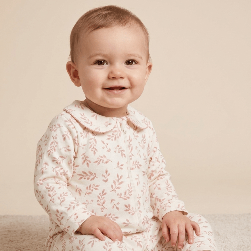 Enterito Bebé Niña Algodón Pima hojas rosadas - SimplyB
