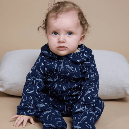 Enterito largo bebé niña ballenas algodón pima - SimplyB