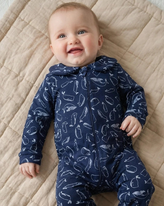 Enterito largo bebé niña ballenas algodón pima - SimplyB