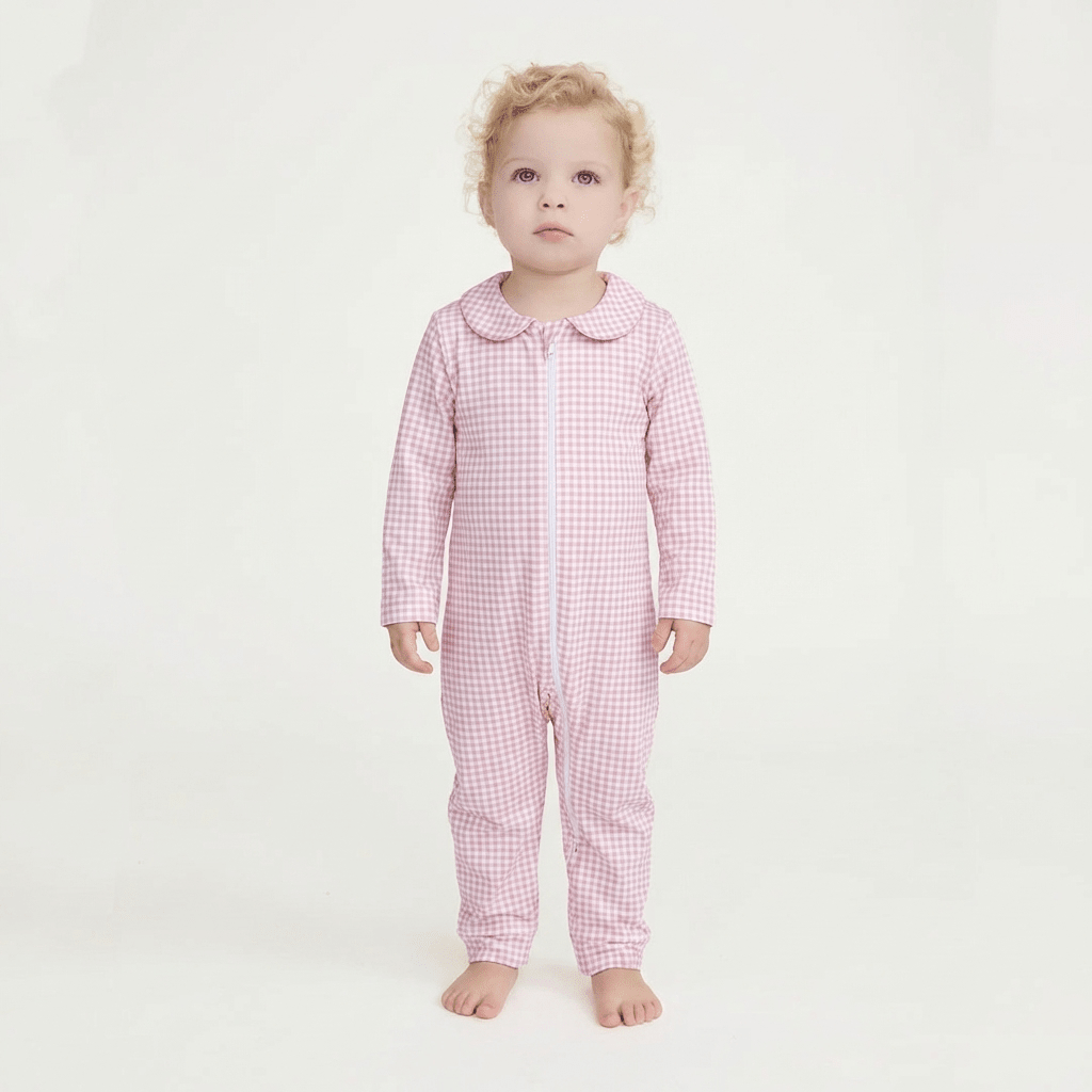 Enterito largo bebé niña vichy rosado algodón pima - SimplyB