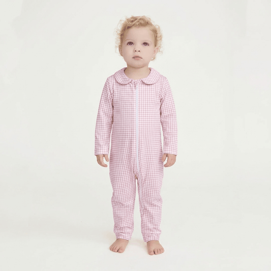 Enterito largo bebé niña vichy rosado algodón pima - SimplyB