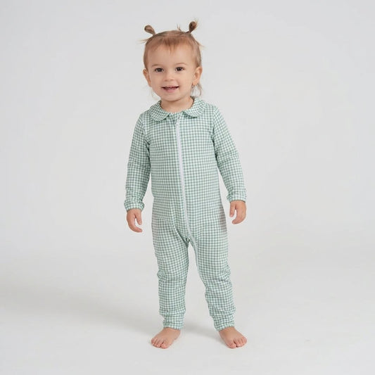 Enterito largo bebé niña vichy verde algodón pima - SimplyB