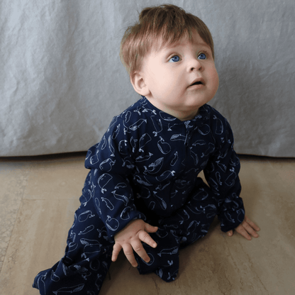 Enterito largo bebé niño ballenas algodón pima - SimplyB