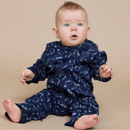 Enterito largo bebé niño ballenas algodón pima - SimplyB