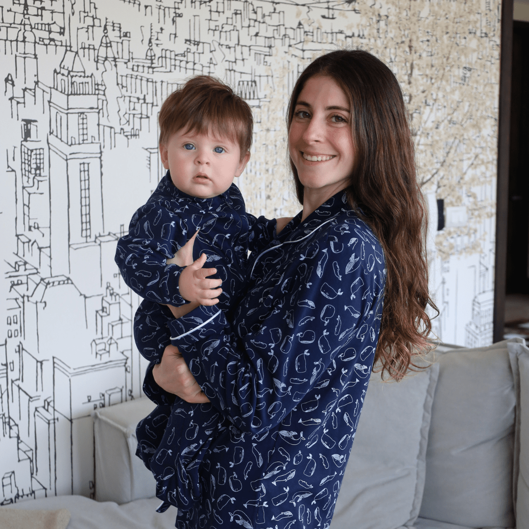 Enterito largo bebé niño ballenas algodón pima - SimplyB