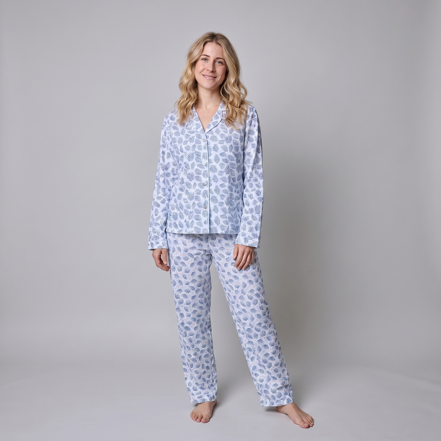 Pijama Mujer Manga Larga Helecho Azul – Algodón Pima 100% | SimplyB