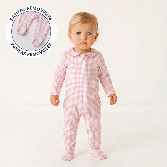 Enterito Bebé Niña Vichy Rosado – Algodón Pima 100% | SimplyB