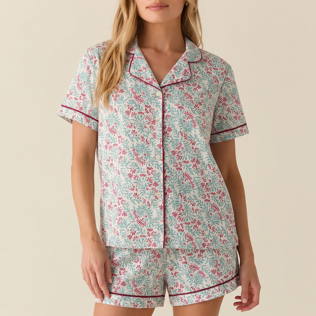 Pijama Mujer algodón pima corto enredadera uva