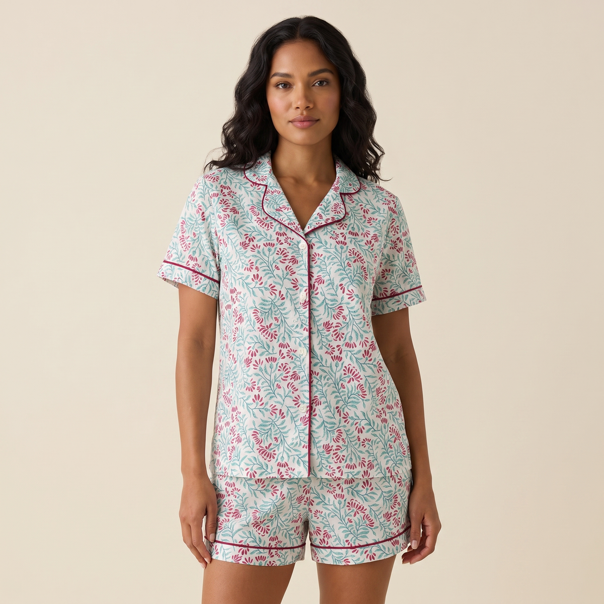 Pijama Mujer algodón pima corto enredadera uva