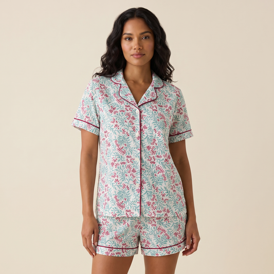 Pijama Mujer algodón pima corto enredadera uva