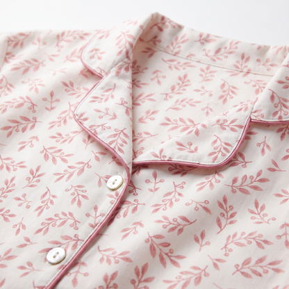 Pijama Mujer algodón pima corto hojas rosadas